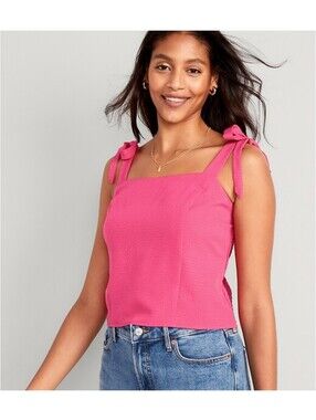 Old Navy Hot Pink Fitted Tie Shoulder Dobby Corset Cami Top